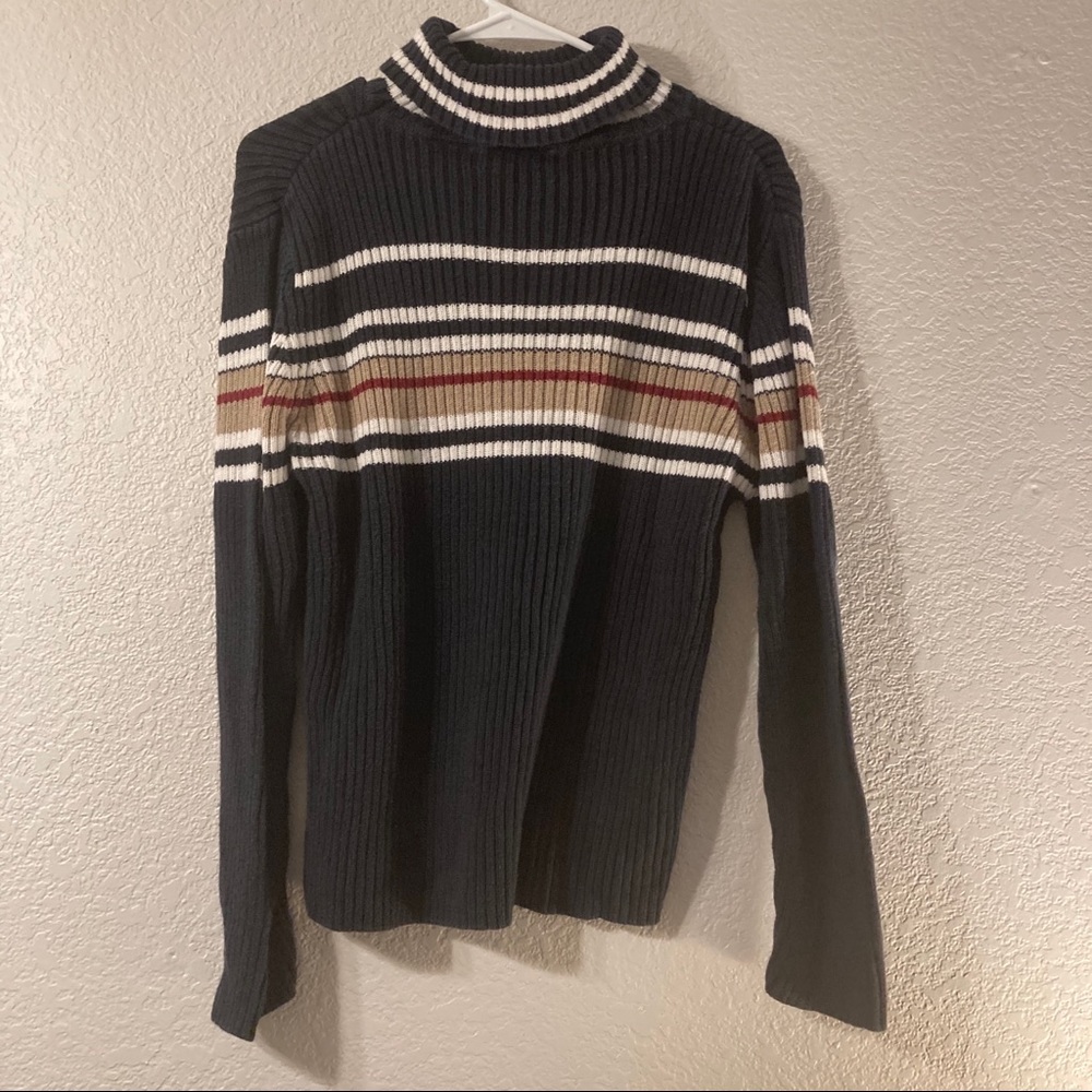 Navy Striped Turtleneck Sweater